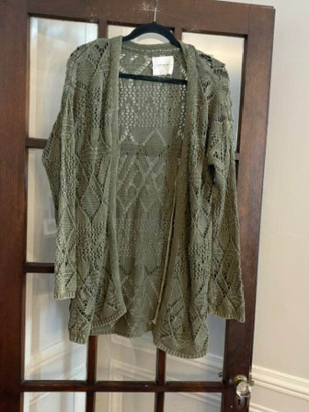 Lucky Brand Green Crocheted Cardigan, Size Medium